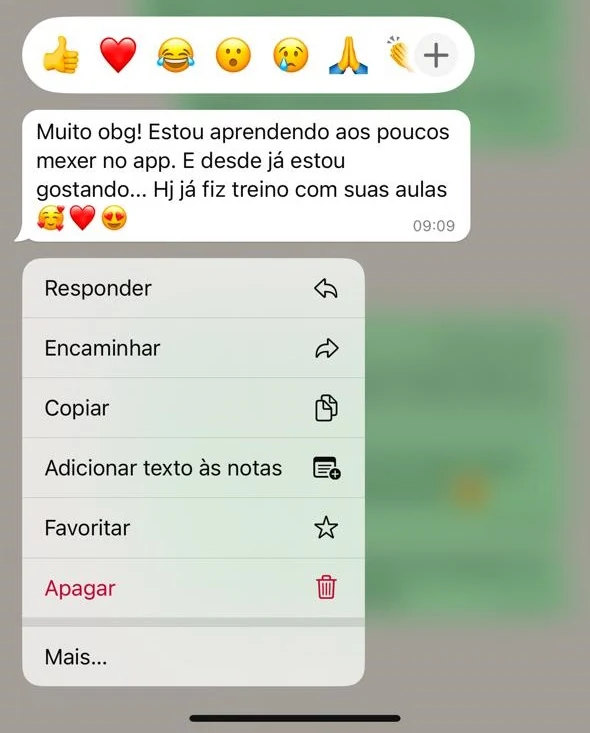 Depoimento real de aluna no WhatsApp