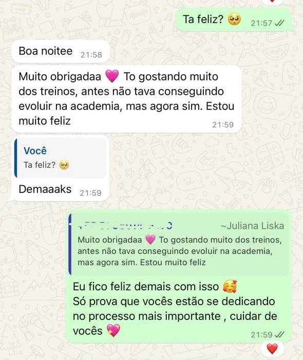 Depoimento real de aluna no WhatsApp